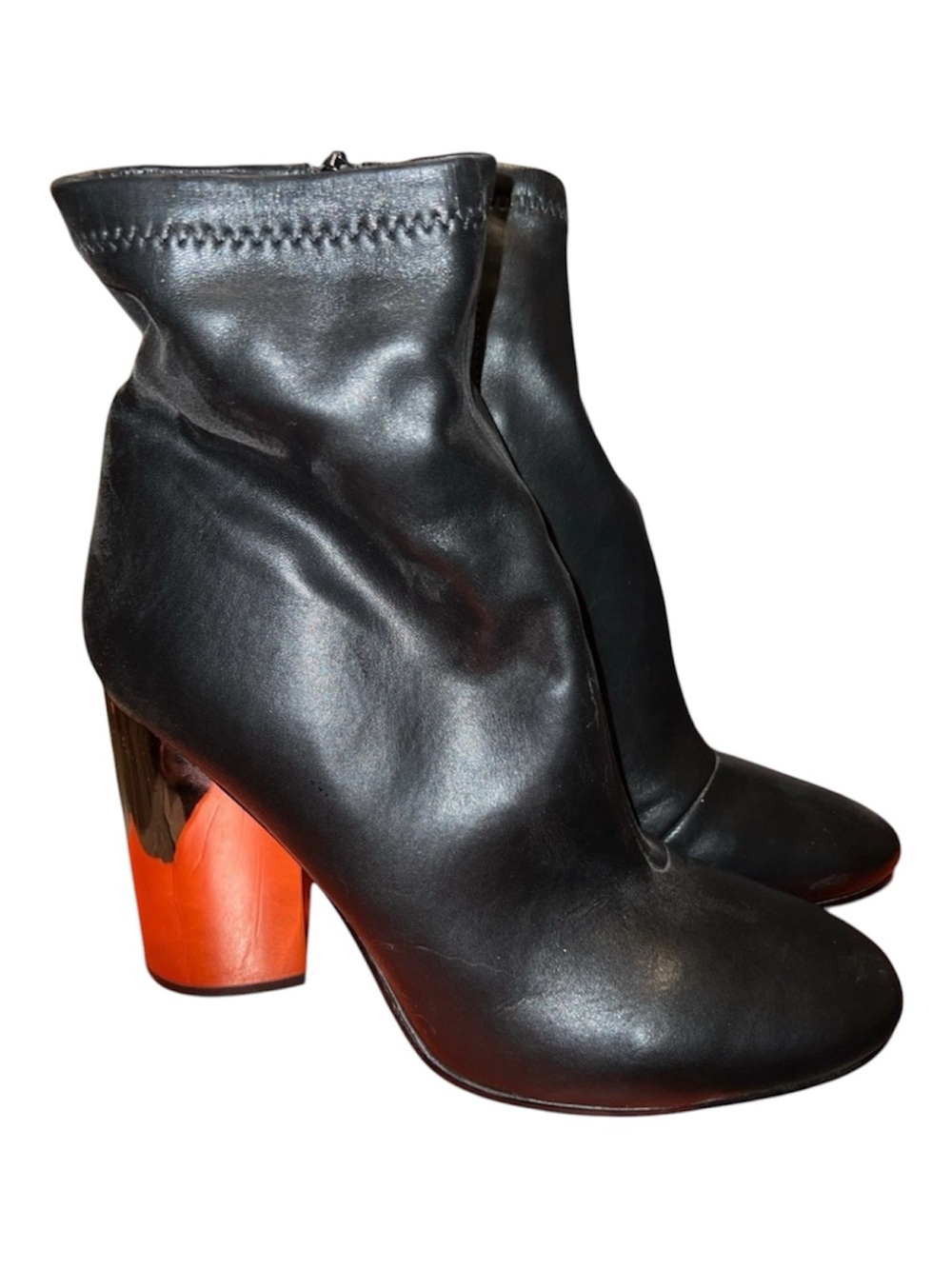 Aldo Black Leather Ankle Boots with Metallic Block Heel